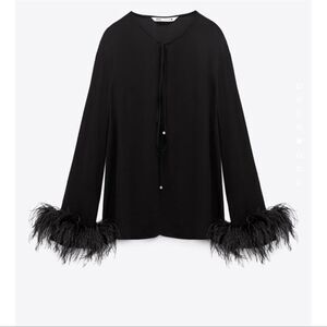 Zara blogger favorite feather trim top NWT